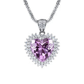 Glojewels Double Halo Fancy Natural Amethyst Heart Cut Silver Pendant Necklace