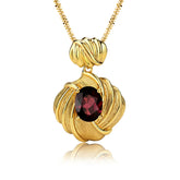 Glojewels Gold Vintage Braided Natural Garnet Oval Cut Silver Pendant Necklace