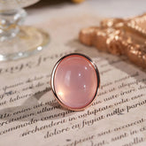 Glojewels Rose Gold Solitaire Natural Rose Quartz Oval Cut Silver Ring