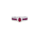 Glojewels Halo Vintage Elegant Red Natural Ruby Oval Cut Silver Ring