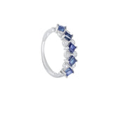 Glojewels Exquisite Row Multi-Stone Natural Sapphire Radiant Cut Silver Band Ring