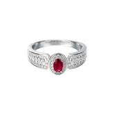 Glojewels Elegant Vintage Deep Red Natural Ruby Oval Cut Silver Ring
