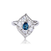 Glojewels Leaf Design London Blue Natural Topaz Pear Cut Silver Ring