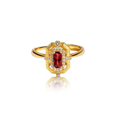 Glojewels Vintage Gold-Toned Halo Natural Garnet Emerald Cut Silver Ring