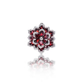 Glojewels Stunning Floral Cluster Natural Garnet Pear Cut Silver Ring