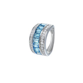 Glojewels Eternity Channel-Set Blue Natural Topaz Emerald Cut Silver Band Ring