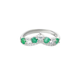 Glojewels Stunning Trio Green Natural Emerald Round Cut Silver Band Ring