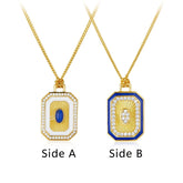 Glojewels Gold Double-Sided Natural Lapis Lazuli Oval Cut Silver Pendant Necklace