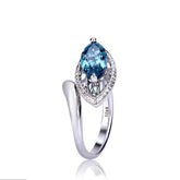 Glojewels Art Deco Bird-Inspired Blue Natural Topaz Marquise Cut Silver Band Ring