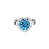 Glojewels Classical Halo Blue Natural Topaz Heart Cut Silver Ring