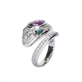 Glojewels Art Deco Serpent-Inspired Purple Natural Amethyst Oval Cut Silver Band Ring