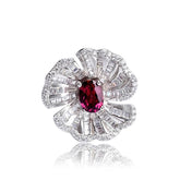 Glojewels Artful Floral Burst Rich Natural Garnet Oval Cut Silver Ring