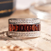 Glojewels Vintage Eternity Wide Natural Garnet Emerald Cut Silver Band Ring