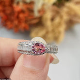 Glojewels Art Deco Pink Natural Tourmaline Pear Cut Silver Ring
