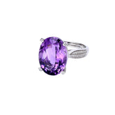 Glojewels Elegant Accent Design Purple Natural Amethyst Oval Cut Silver Ring
