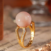 Glojewels Gold Solitaire Split Shank Soft Pink Natural Opal Round Cut Silver Ring