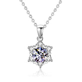 Glojewels Christmas Snowflake 1ct White Moissanite Round Cut Silver Pendant Necklace