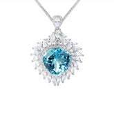 Glojewels Heart-Shaped Halo Blue Natural Topaz Triangle Cut Silver Pendant Necklace