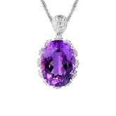 Glojewels Royal Purple Natural Amethyst Oval Cut Silver Pendant Necklace