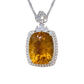 Glojewels Vintage Double Halo Yellow Natural Citrine Cushion Cut Silver Pendant Necklace
