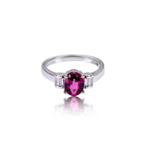Glojewels Classical Three Stone Pink Natural Garnet Oval Cut Silver Ring