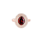 Glojewels Rose Gold Double Halo Rich Red Natural Garnet Oval Cut Silver Ring