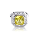 Glojewels Halo Chic Statement Lemon Yellow Natural Citrine Asscher Cut Silver Ring