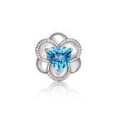 Glojewels Halo Flower Design Blue Natural Topaz Triangle Cut Silver Ring