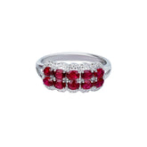 Glojewels Vinatge Double Rows Natural Ruby Oval Cut Silver Band Ring