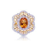 Glojewels Two-Tone Floral Statement Natural Citrine Oval Cut Silver Ring