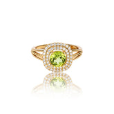 Glojewels Gold Double Halo Green Natural Peridot Cushion Cut Silver Ring