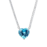 Glojewels Accents Solitaire Blue Natural Topaz Heart Cut Silver Pendant Necklace
