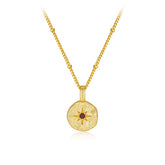 Glojewels Gold Retro Star Design Natural Garnet Round Cut Silver Pendant Necklace