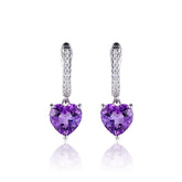 Glojewels Timeless Elegance Purple Natural Amethyst Heart Cut Silver Hoop&Drop Earring