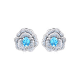 Glojewels Romantic Blossom Cluster Aqua Blue Natural Topaz Oval Cut Silver Stud Earring