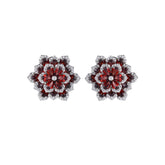 Glojewels Stunning Floral Cluster Natural Garnet Pear Cut Silver Stud Earring