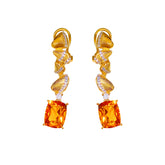 Glojewels Gold Stylish Curved Yellow Natural Citrine Oval Cut Dangle Earring