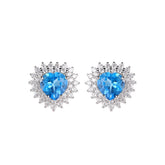 Glojewels Classic Double Halo Blue Natural Topaz Heart Cut Stud Earring