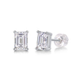Glojewels Designer Emerald Cut White Sapphire 1ct Moissanite Silver Stud Earrings