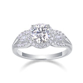 Glojewels Split Shank 3 Stone Halo White Sapphire 1ct Moissanite Round Cut Silver Ring