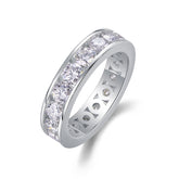Glojewels Eternity Bezel Setting White Sapphire Moissanite Round Cut Silver Band Ring