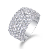 Glojewels Starburst Wide Pav¨¦ Setting White Sapphire Moissanite Round Cut Silver Band Ring