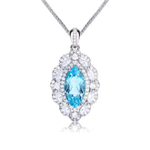 Glojewels Radiant Halo Blue Natural Topaz Marquise Cut Silver Pendant Necklace