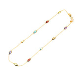 Glojewels Gold Fshion Trend Multicolor Natural Crystal&Gemstone Oval Cut Silver Chain Necklace