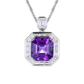 Glojewels Art Deco Regal Purple Natural Amethyst Asscher Cut Silver Pendant Necklace