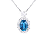 Glojewels Vintage Flower Halo London Blue Natural Topaz Oval Cut Silver Pendant Necklace