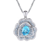 Glojewels Elegant Floral Design Blue Natural Topaz Oval Cut Silver Pendant Necklace