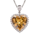 Glojewels Stunning Halo Yellow Natural Citrine Heart Cut Silver Pendant Necklace