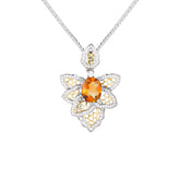 Glojewels Two Tone Butterfly-Shaped London Yellow Natural Citrine Oval Cut Silver Pendant Necklace