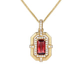 Glojewels Gold Vintage Halo Natural Garnet Emerald Cut Silver Pendant Necklace